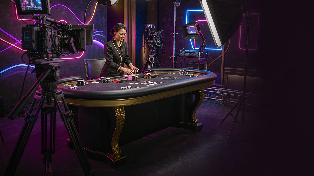 Camera and studio lighting facing a casino table — rs666 guidance Camera and studio lighting facing a casino table