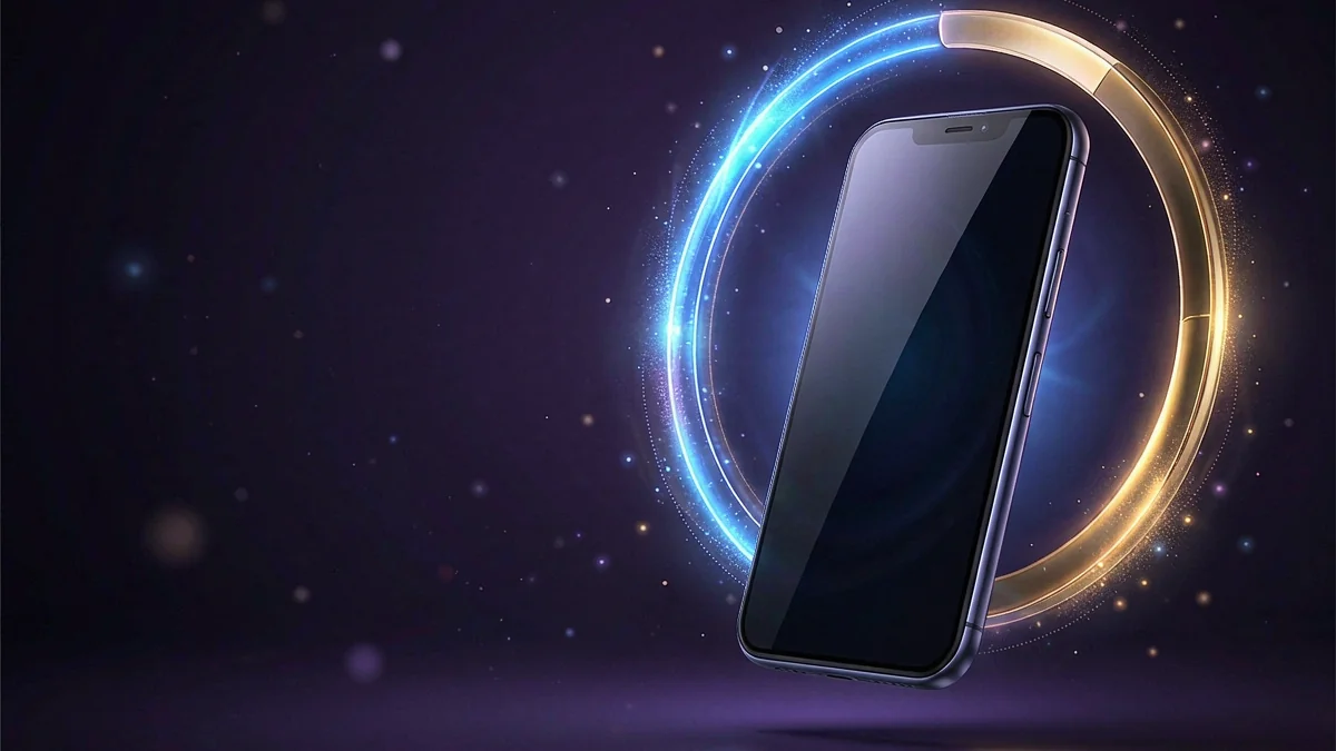 Smartphone surrounded by a blue light ring